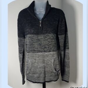 Revolution Men's Charcoal and Light Gray Zip-Up Sweater